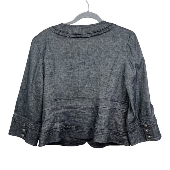 Cynthia Steffe Blazer Jacket Ruffled Trim 3/4 Sleeve 4 Button Gray Women Sz 10 - Picture 5 of 6